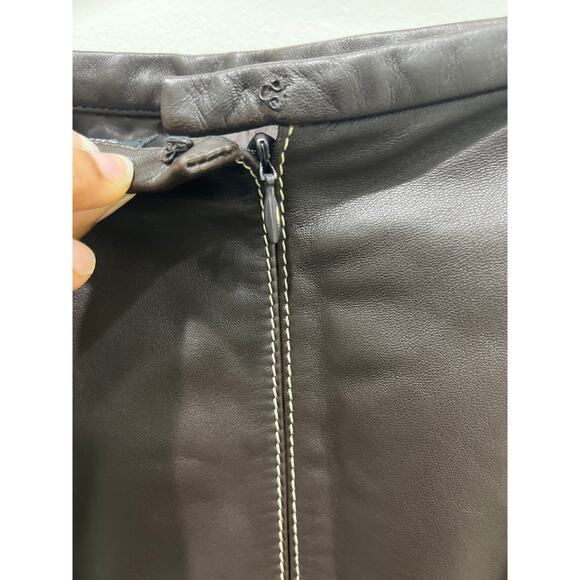 Lafayette 148 New York Chocolate Brown Leather Midi Pencil Skirt Sz 8 - Picture 7 of 7